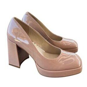 Kenneth Cole Bri Platform Patent  Pumps Buff Flare Block Heel Square Toe SZ 8.5